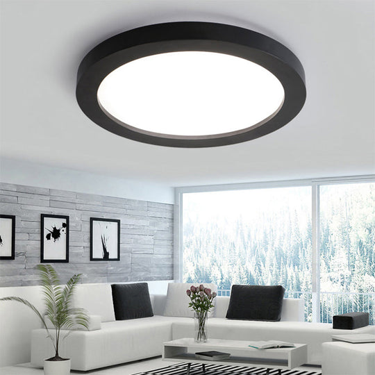 Minimalistic Led Black Flush Mount Ceiling Light Fixture - Plate Metal Recessed Diffuser 14/18/21.5