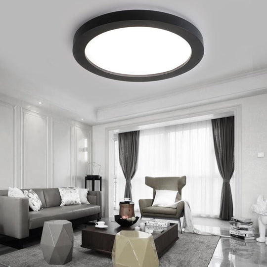 Minimalistic Led Black Flush Mount Ceiling Light Fixture - Plate Metal Recessed Diffuser