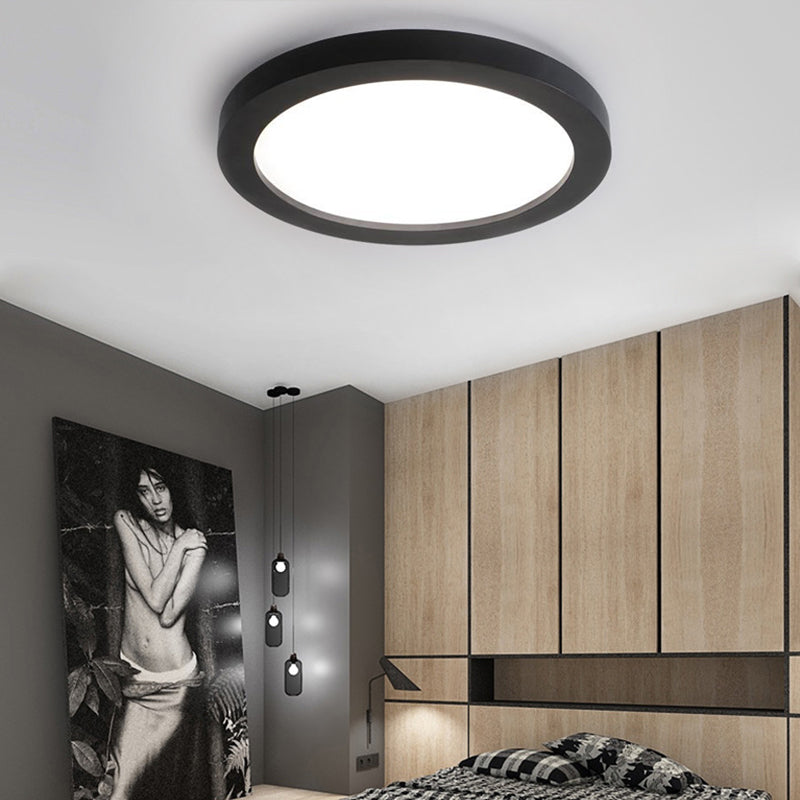 Minimalistic Led Black Flush Mount Ceiling Light Fixture - Plate Metal Recessed Diffuser