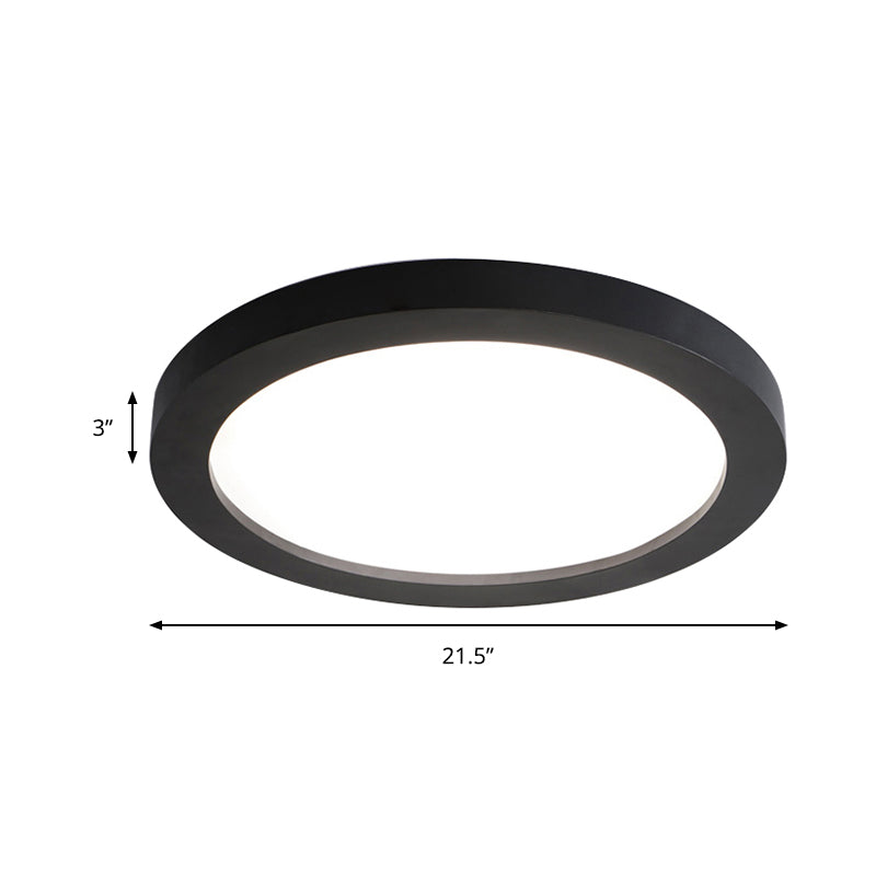 Minimalistic Led Black Flush Mount Ceiling Light Fixture - Plate Metal Recessed Diffuser 14/18/21.5