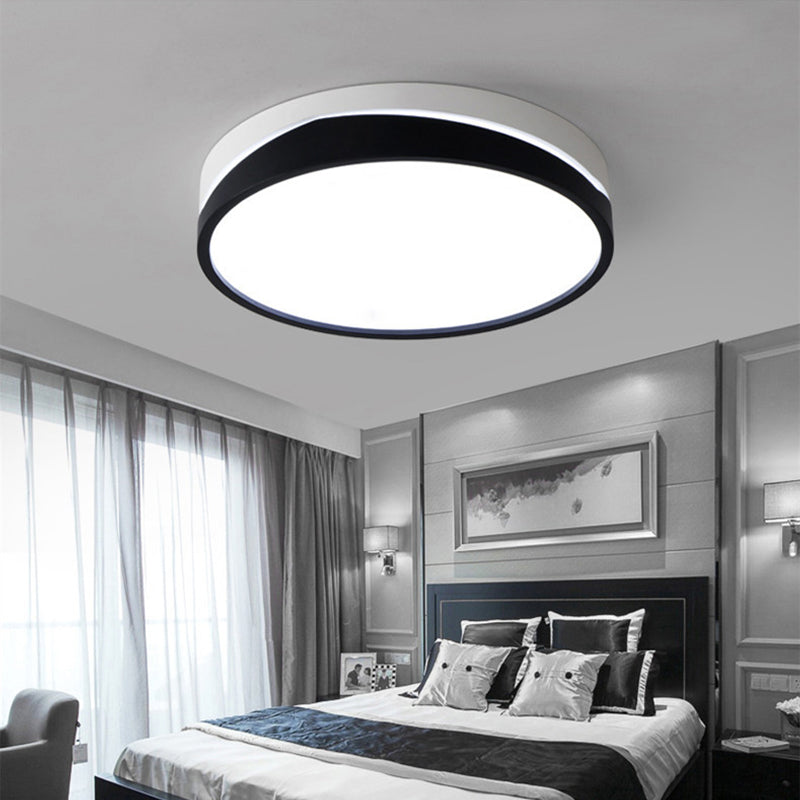 Nordic Drum Ceiling Mounted Led Flush Mount Light 16/19.5 Dia With Acrylic Diffuser - Black/White