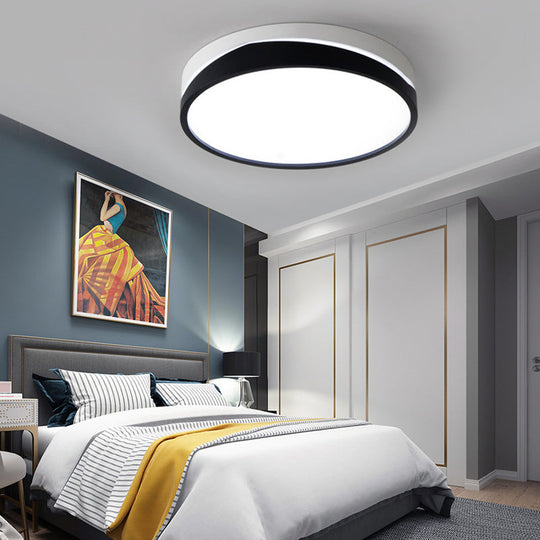 Nordic Drum Ceiling Mounted Led Flush Mount Light 16/19.5 Dia With Acrylic Diffuser - Black/White