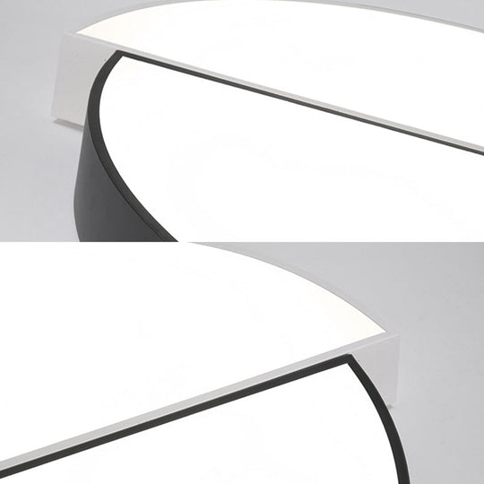 Modern Nordic 2 - Semicircular Ceiling Light - Integrated Led Flush Mount In Black & White Acrylic