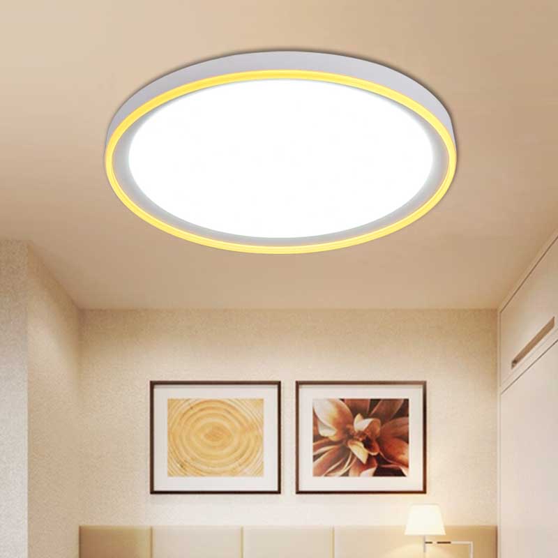16/19.5 Nordic Metal Round Flush Light With Acrylic Shade - White/Pink/Yellow Led Ceiling Fixture