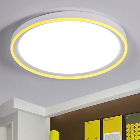 16/19.5 Nordic Metal Round Flush Light With Acrylic Shade - White/Pink/Yellow Led Ceiling Fixture