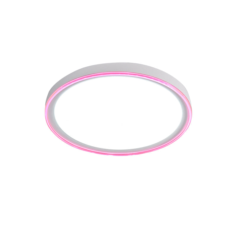 16/19.5 Nordic Metal Round Flush Light With Acrylic Shade - White/Pink/Yellow Led Ceiling Fixture