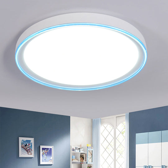 16/19.5 Nordic Metal Round Flush Light With Acrylic Shade - White/Pink/Yellow Led Ceiling Fixture