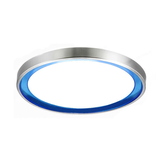 Contemporary Led Flush Light In Orange/Blue/Purple With Warm/White Glow - 14’/16’/20’ Metal