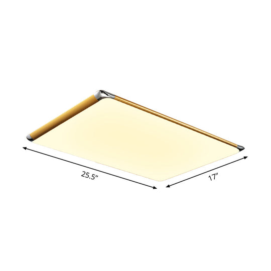 25.5’/36’ Rectangular Gold Led Metal Flush Ceiling Light For Living Room With Acrylic Shade -