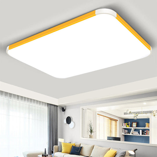 Geometric Led Flush Mount Lamp In Macaron Colors - 12’/15’/17’ Wide Yellow / 17’ White