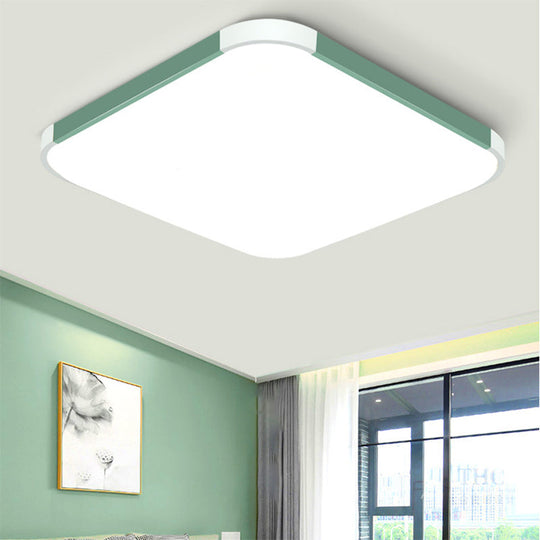 Geometric Led Flush Mount Lamp In Macaron Colors - 12’/15’/17’ Wide Green / 12’ White
