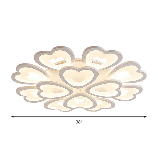 Heart Acrylic Shade Flush Mount Light For Bedroom - White Ceiling Lamp In Warm/White/Natural