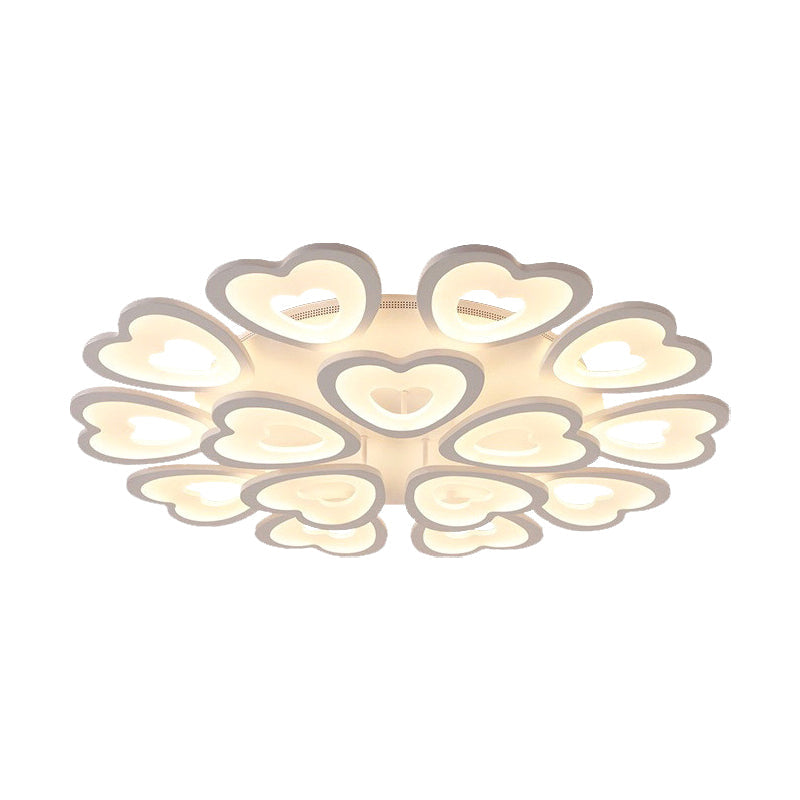 Heart Acrylic Shade Flush Mount Light For Bedroom - White Ceiling Lamp In Warm/White/Natural
