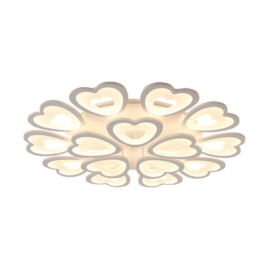 Heart Acrylic Shade Flush Mount Light For Bedroom - White Ceiling Lamp In Warm/White/Natural