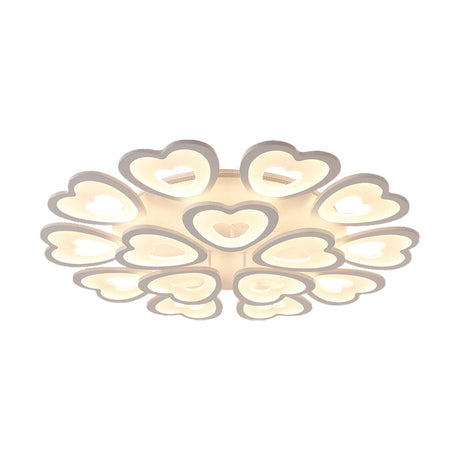 Heart Acrylic Shade Flush Mount Light For Bedroom - White Ceiling Lamp In Warm/White/Natural 9/12/15