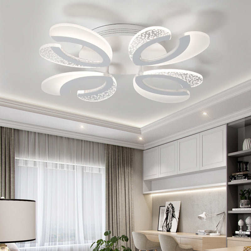 Contemporary Clear And White V - Shaped Flush Mount Led Light Fixture - Acrylic Ceiling With 4/6/9