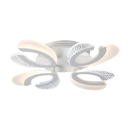 Contemporary Clear And White V - Shaped Flush Mount Led Light Fixture - Acrylic Ceiling With 4/6/9