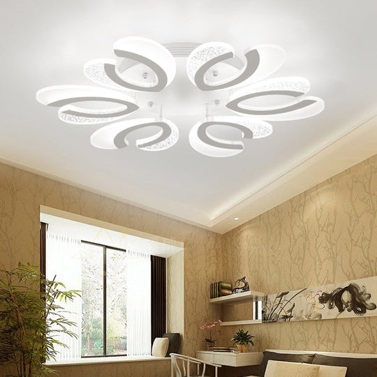 Contemporary Clear And White V - Shaped Flush Mount Led Light Fixture - Acrylic Ceiling With 4/6/9