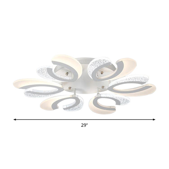 Contemporary Clear And White V - Shaped Flush Mount Led Light Fixture - Acrylic Ceiling With 4/6/9