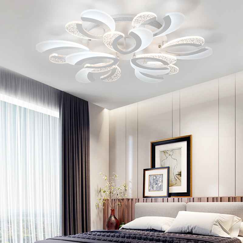 Contemporary Clear And White V - Shaped Flush Mount Led Light Fixture - Acrylic Ceiling With 4/6/9