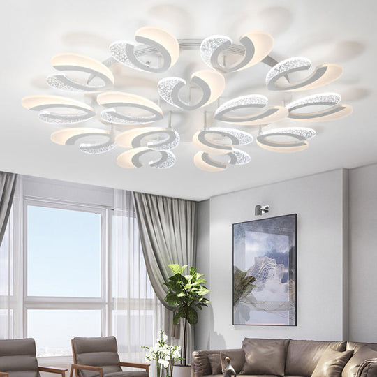 Contemporary Clear And White V - Shaped Flush Mount Led Light Fixture - Acrylic Ceiling With 4/6/9