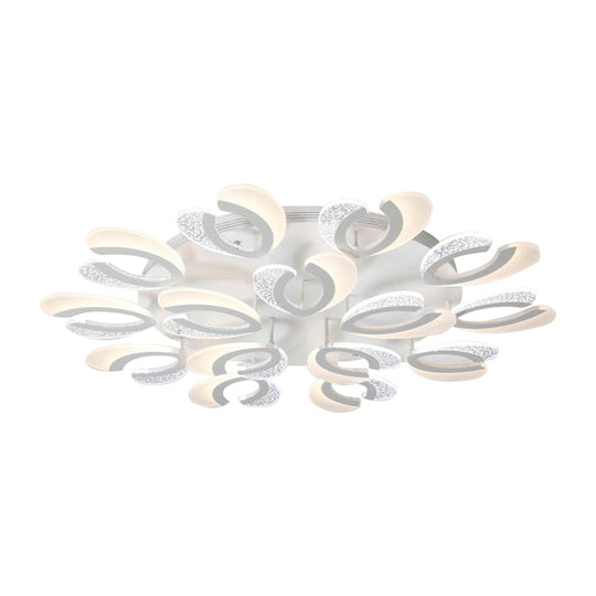 Contemporary Clear And White V - Shaped Flush Mount Led Light Fixture - Acrylic Ceiling With 4/6/9