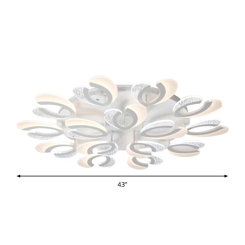 Contemporary Clear And White V - Shaped Flush Mount Led Light Fixture - Acrylic Ceiling With 4/6/9