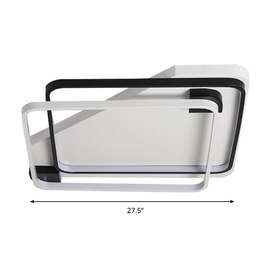 Modern Led Black/White Acrylic Rectangular Ceiling Light - 18’/22’/27.5’ Wide Warm/White Flushmount
