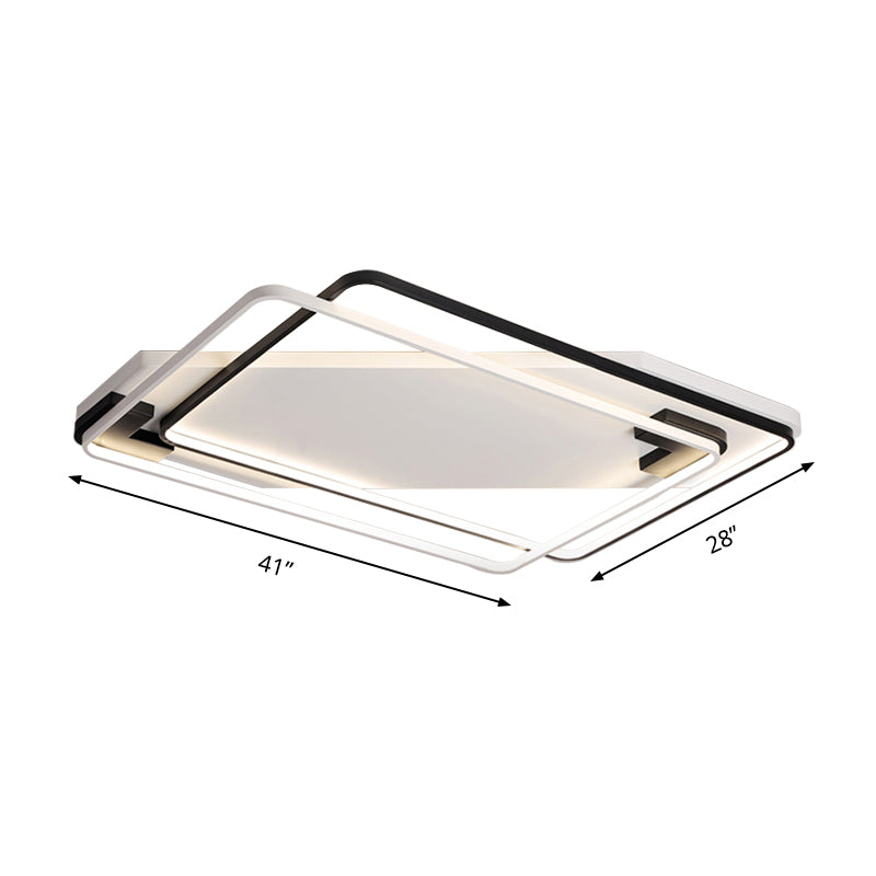 Modern Led Black/White Acrylic Rectangular Ceiling Light - 18’/22’/27.5’ Wide Warm/White Flushmount