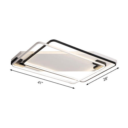 Modern Led Black/White Acrylic Rectangular Ceiling Light - 18’/22’/27.5’ Wide Warm/White Flushmount
