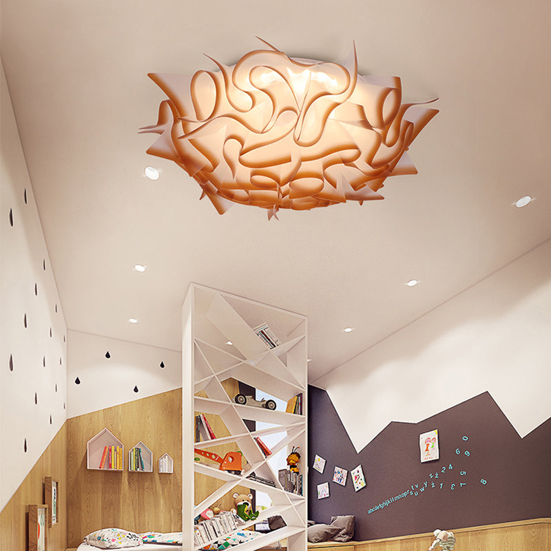 Nordic Flush Mount Led Light With Twist Acrylic Shade For Bedroom In White/Brown - 3 Gear Ceiling