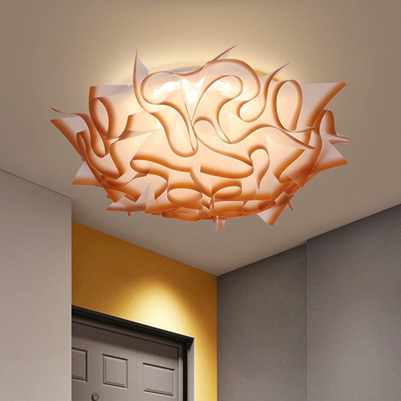 Nordic Flush Mount Led Light With Twist Acrylic Shade For Bedroom In White/Brown - 3 Gear Ceiling