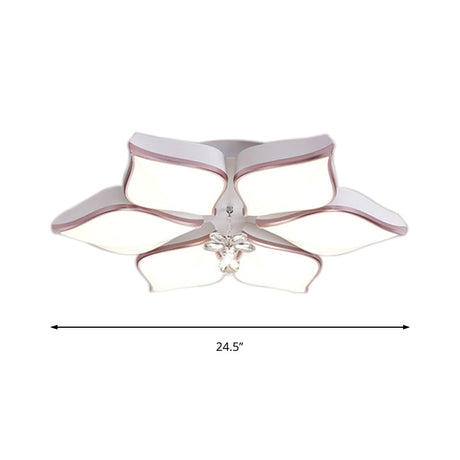 Contemporary Flower Ceiling Mounted Fixture: Acrylic Flush Light In White With Crystal Drop For