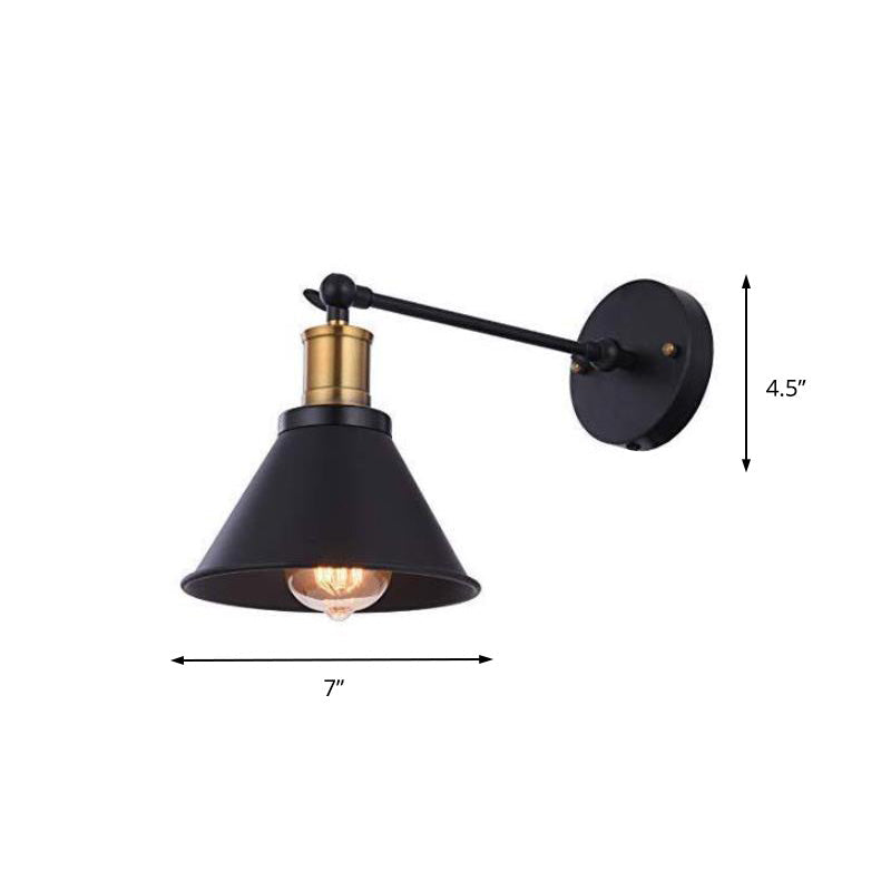 Industrial Metal Cone Wall Sconce Light Fixture For Bedroom - Black 1-Light