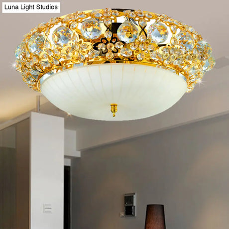 15’/19’ Semi Mount Clear Crystal Ceiling Fixture With Opal Glass Diffuser In Gold - Modern