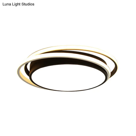 15’/19’ W Led Flush Ring Light - Simple Style Metal Ceiling Lighting In Black/White