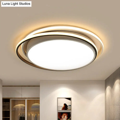 15’/19’ W Led Flush Ring Light - Simple Style Metal Ceiling Lighting In Black/White