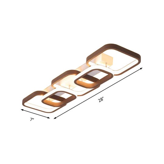 Simple Square Flush Mount Ceiling Lamp - Brown/Warm White 2/3/4 Heads Ideal For Hallways