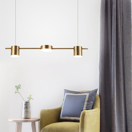 Modern Drum Aluminum Island Pendant Ceiling Light Fixture In Black/Gold With Warm/White Lighting