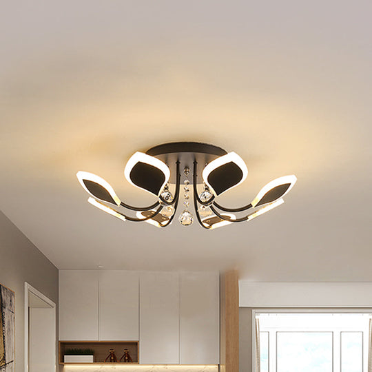 Leaf Acrylic Shade Sputnik Flush Mount Ceiling Light - Modern 8/10/12 Lights White/Black Bedroom