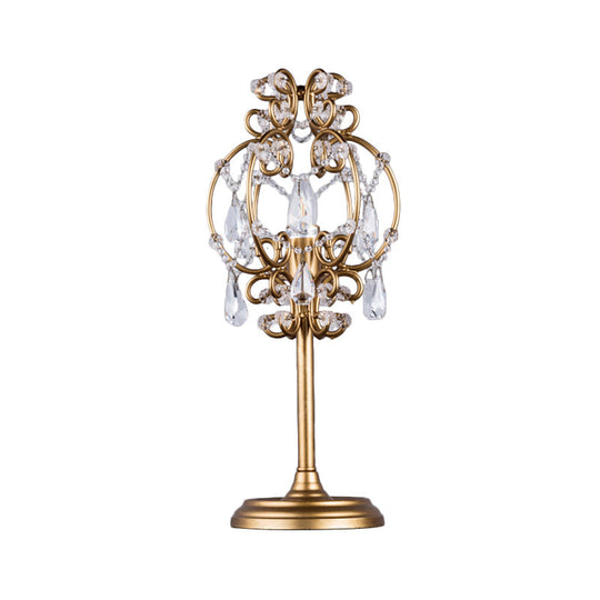 Askella - Retro Style Lantern Table Lamp Metal 1-Light Nightstand Lighting In White/Gold With Clear