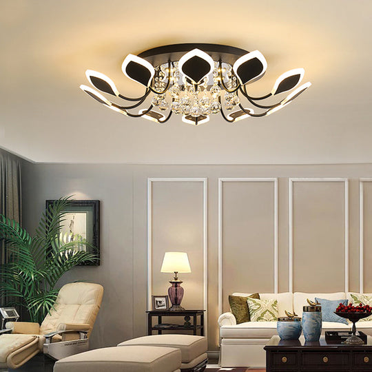 Leaf Acrylic Shade Sputnik Flush Mount Ceiling Light - Modern 8/10/12 Lights White/Black Bedroom