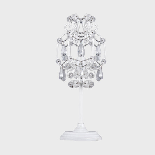 Askella - Retro Style Lantern Table Lamp Metal 1-Light Nightstand Lighting In White/Gold With Clear