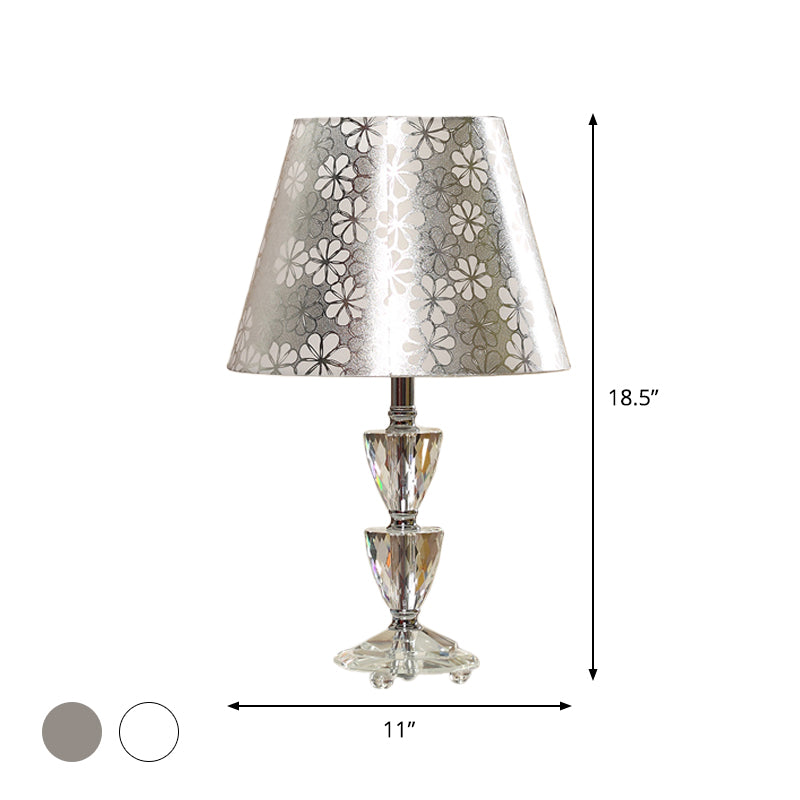Mara - Modern Clear Crystal Globe/Triangle-Like Desk Light 1 Bulb Nightstand Lamp In White/Silver
