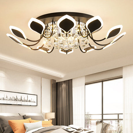 Leaf Acrylic Shade Sputnik Flush Mount Ceiling Light - Modern 8/10/12 Lights White/Black Bedroom