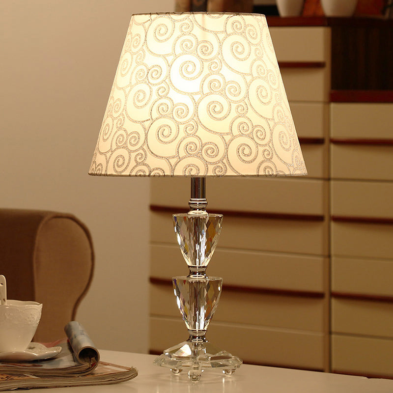Mara - Modern Clear Crystal Globe/Triangle-Like Desk Light 1 Bulb Nightstand Lamp In White/Silver
