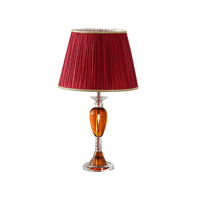 Aldib - Modernist Red Urn Base Night Table Lighting 1-Head Clear Crystal Reading Lamp With Cone