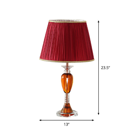 Aldib - Modernist Red Urn Base Night Table Lighting 1-Head Clear Crystal Reading Lamp With Cone