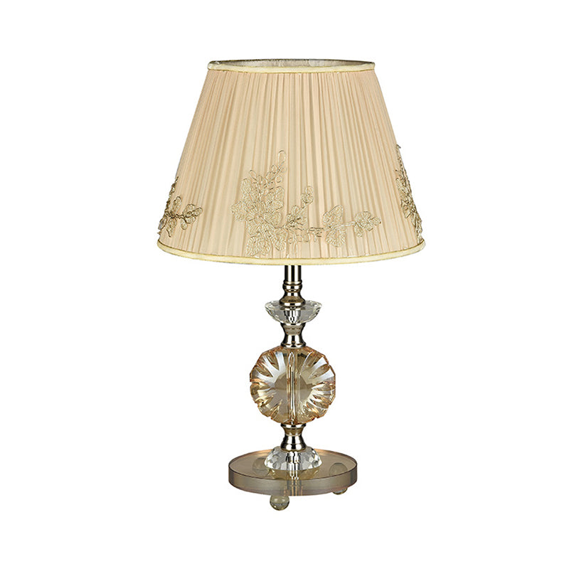 Rasalas - Beige Cone Night Lamp With Flower Design Modern Style Fabric Shade