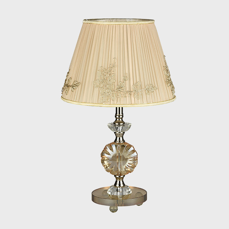 Rasalas - Beige Cone Night Lamp With Flower Design Modern Style Fabric Shade